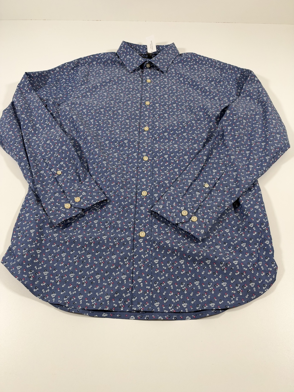 Banana Republic Dress Shirt Mens L Blue Floral Non Iron Slim Fit Long Sleeve